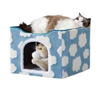 Niche pliable en forme d'igloo avec boule moelleuse pour l'intérieur et plusieurs petits animaux de compagnie (bleu, 41 x 41 x 35 cm)