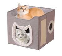 Niche Pliable pour Chat,40x40x36.5cm Maison pour Chats, Pliable paniers Cabane Lit pour Chat Cube À 2 Niveaux avec Terrasse De 2 Couches avec Planche À Gratter Et Balle pour Chats