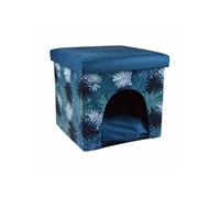 Niche pouf à imprimé végétal "Eden" - Bleu/Vert - 35 x 35 cm