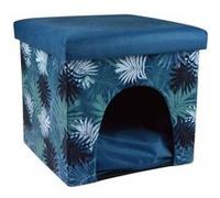 Niche pouf à imprimé végétal "Eden" - Bleu/Vert - 35 x 35 cm Vert G
