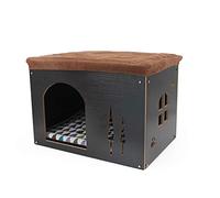 Niche pour Animal Domestique Interieur - Cube Niche en Bois, Lit Maison pour Chien Chat Pliable avec Tapis Gratuit, L