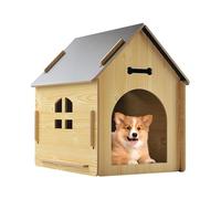 Niche pour animaux en bois avec toit, lit pour chien en bois d'extérieur, refuge pour chien avec lit détachable, abri de pluie pour chat extérieur pour terrasse, patio, cort