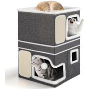 Niche pour chat à 3 couches, pliable, pour grands chats, 40 x 40 x 63 cm, cube intérieur, divisible en 2 grands chats avec cachette, grand lit pour chat avec griffoir et balle de jeu
