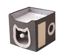 Niche pour chat - Abri pliable pour animaux domestiques, grand lit confortable à 2 couches avec tapis à gratter et balle pour animaux de compagnie, chiens, chats, maison, intérieur, extérieur, hiver