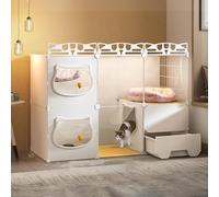 Niche pour chat avec bac à litière - Cage d'intérieur robuste et cage pour chien - Très grande villa transparente de luxe pour chat