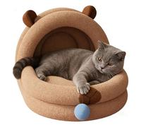 Niche pour chat, cachette semi-fermée inspirée de Capybara avec sphère en peluche amovible - Nid de couchage ultra doux pour chaton - Pour maison, salon, chambre à coucher, sol, printemps, été