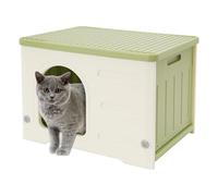 Niche pour chat d'extérieur résistante à l'hiver - Imperméable - Robuste - Résistant aux intempéries - Rectangulaire - Vert et blanc - 53 x 41 x 38,3 cm - Empilable - Design moderne - Pour l'intérieur