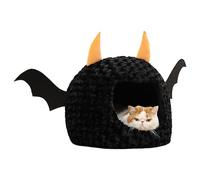 Niche pour chat d'Halloween - Niche pour animaux de compagnie en forme de diable | Tapis en peluche doux pour petits chiens, chiots et chatons | Lit d'Halloween avec motif chaupistre