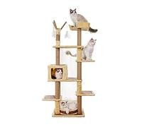 Niche pour chat d'intérieur de 157 cm, cadre d'escalade stable en flanelle de bambou et charbon de bois, tapis de tissage en rotin avec griffoirs, 3 boules de poils, paradis amusant pour chats