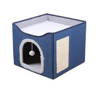 Niche pour chat d'intérieur de petite et moyenne taille avec coussin amovible et lavable, grotte pliable avec griffoir, cachette pour chatons (bleu)