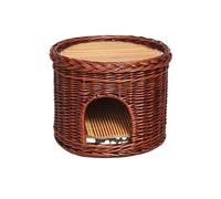 Niche pour chat d'intérieur, fabriquée à la main, design ourlé, osier solide, tapis d'été et tampons en coton, pour chat, furet, lapin, petits animaux