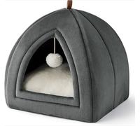 Niche pour chat d'intérieur - Maison pour chat à capuche en flanelle - Lit fermé pliable avec coussin amovible lavable Gris foncé 40 x 40 x 40 cm