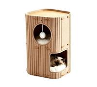 Niche pour chat d'intérieur - Niche pliable double couche, nid pour chat avec balle en peluche, appartement pour chaton à deux niveaux, cube de repos et de jeu pour animaux de compagnie, équipement de