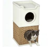 PawHut Niche pour Chat d'intérieur à 3 Niveaux, Tour pour Chat avec Un Plateau supérieur Ouvert, tonneau à gratter en sisal pour Animaux de Moins de 6 kg, 41 x 41 x 75,5 cm, crème