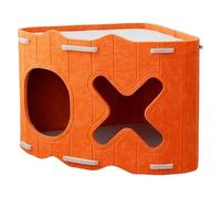 Niche pour chat empilable en feutre orange à 2 étages, 47 cm, en forme de X et ouvertures rondes, facile à assembler, tunnel cachette pour plusieurs chats, nid d'intérieur stable