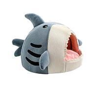 Niche pour chat en forme de requin avec coussin épais, maison douce et chaude pour chats d'intérieur avec fond antidérapant, tente pour chat avec coussin amovible et lavable, sac de couchage pour