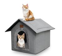 Niche pour Chat en Plein air, 35 x 35 x 30CM Niche pour Chat Extérieur Isolée Hiver, Pliante Portable pour Chats Sauvages avec Coussin en Peluche- Imperméable -Résistante aux intempéries