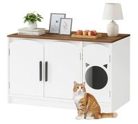 Niche pour Chat - HOOBRO - Maison de Toilettes - Meuble Paravent Moderne en Bois d'Ingénierie pour Litière-Blanc et Noyer