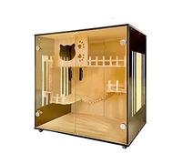 Niche pour chat intérieur/extérieur - Design multicouche avec porte en verre trempé et roulettes - Abri spacieux