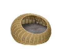 Niche pour chat lit pour chat panier de chat en résine tressée imitation rotin coussin doux déhoussable Ø 50 x 31H cm marron clair Marron G