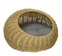 Niche Pour Chat Lit Pour Chat Panier De Chat En Résine Tressée Imitation Rotin Coussin Doux Déhoussable Ø 50 X 31h Cm Marron Clair