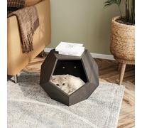 Niche pour chat polygonale avec veinure de bois, table d'appoint pour le canapé, 66x66x53 cm, Brun noir