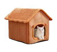 Niche pour chats - Lit d'hiver pour animaux de compagnie de 52 cm | Enclos en velours arctique : pliable avec fond antidérapant et coussin amovible | Cet abri en peluche à capuche offre un espace