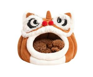 Niche pour chats - Tunnel doux et confortable en forme de lion - Lit maison pour chats d'intérieur - Pour dormir en hiver à l'extérieur, à la maison, pendant les voyages, dans la chambre et au Ba