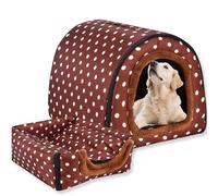 Niche pour chien 2 en 1 avec lit pour chien, niche chaude et lavable, grande grotte pour animaux imperméable et de luxe amovible, lit igloo anti-anxiété pour chat pour intérieur et extérieur (E, 36