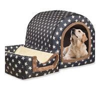 Niche pour chien 2 en 1, lit pour chien, niche chaude, lavable, grande grotte pour animaux imperméable de luxe, niche pour animaux amovible, igloo anti-anxiété pour chats pour intérieur extérieur (L