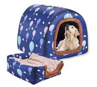 Niche pour chien 2 en 1, lit pour chien, niche chaude lavable, grande grotte pour animaux imperméable de luxe, niche pour animaux amovible, igloo anti-anxiété pour chats pour intérieur extérieur (O