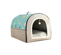 Niche pour chien - Auto-chauffant avec coussin amovible et lavable - Tente pliable pour animaux de compagnie - Igloo portable pour chiots et chats (60 x 42 x 38 cm, bleu)