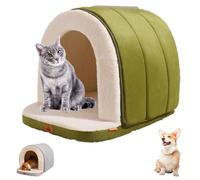 Niche pour Chien De Style Grotte, Niche Chaleureuse Et Douillette pour Chat, Pliable D'IntéRieur, Confortable pour Animaux (Vert, S : 46 x 37 x 40 cm)