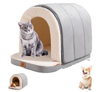 Niche pour Chien De Style Grotte, Niche Chaleureuse Et Douillette pour Chat, Pliable D'IntéRieur, Confortable pour Animaux (Gris, L : 75 x 50 x 54 cm)