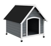 PawHut Niche pour Chien extérieure en Bois, Maison Chien avec Plancher Amovible, Pieds en Plastique réglables en Hauteur, Niche Chien extérieure, pour Chiens de Taille Moyenne, 84 x 99 x 87 cm, Gris