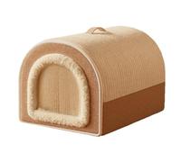 Niche pour Chien Douce, Lit pour Chat Amovible Et Coupe-Vent avec Poignées de Transport, Chaleur Enveloppante sur Tous Les Côtés, Lavable, Confortable Et Spacieux pour Petits, Moyens Et GRA Brown XXL