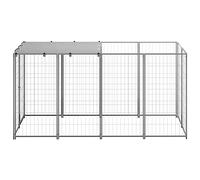 Niche pour chien en acier argenté de 2,42 m², grand paradis de jeu d'extérieur avec grille en acier robuste, toit en polyéthylène résistant à l'eau et aux UV, verrou de porte verrouillable pour la