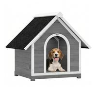 PawHut Niche pour Chien Extérieur en Bois Ouvrant 84x101x86 cm Gris/Blanc