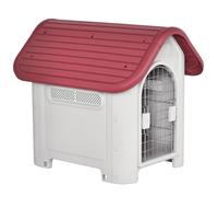 PawHut Niche pour Chien extérieur et intérieur, Double Porte en métal et Multi-Ventilation - Maison pour Chien en polypropylène imperméable - abri Jardin pour Petite Taille, Rouge et Gris Clair