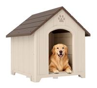 PawHut Niche pour Chien Extérieur Imperméable Plancher Surélevé Beige | Polypropylène, Ventilé, Maison Chien Extérieur, Bouches d'Aération, pour Jardin Terrasse Intérieur