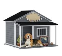 Niche pour chien extérieur - PawHut - terrasse et toit bitumé, pour chien de taille moyenne et grande - bois - 124x112x105cm - gris