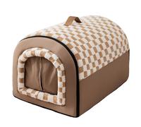 Niche pour Chien Fermée et Chaude,S:35x30x30cm,Maison Arrondie Sécurisante Automne/Hiver, Panier Chien & Chat Déhoussable,Brun