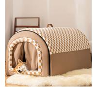 Niche pour Chien Fermée et Chaude,XL:60x45x40cm,Maison Arrondie Sécurisante Automne/Hiver, Panier Chien & Chat Déhoussable,Brun