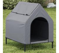 Niche pour chien gris clair en tissu Oxford avec structure en acier 90 x 65 x 85 cm, résistante aux intempéries, isolée et pliable pour l'extérieur et l'intérieur, idéale comme lieu de couchage, niche