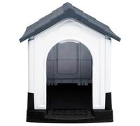 Niche pour chien grise en polypropylène 57 x 68 x 66 cm résistante aux intempéries isolée avec toit pour protection extérieure et intérieure, espace de couchage et niche pour chiot pour jardin
