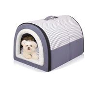 Niche pour chien - Lit chaud fermé 2 en 1 avec coussin amovible - Maison igloo pour chien de petite, moyenne et grande taille (35 x 27 x 25 cm, bleu)