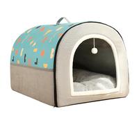 Niche pour chien Lit igloo pliable 2 en 1 pour chien avec coussin amovible - Lit antidérapant pour animal de compagnie de petite, moyenne et grande taille (50 x 39 x 36 cm, bleu)