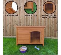 Niche pour Chien en Bois de Sapin avec Toit Plat en Asphalte - 58 x 86 x 63 cm - Chien Petite Taille - Imperméable & Durable - Intérieure ou Extérieure [Pieds en Plastique INCLUS] Kennel Chenil Abri