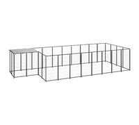 Niche pour chien noire de 10,89 m² en acier robuste revêtu par pulvérisation - Grande cage d'extérieur avec toit en polyéthylène imperméable et résistant aux UV - Enclos sûr pour le jardin