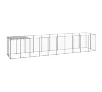 Niche pour chien pour l'extérieur, chenil argenté en acier 6,05 m², clôture pour animaux de compagnie, chiens et petits animaux